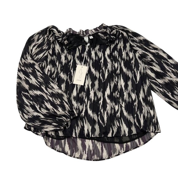 Joie Black & White Metallic Print Sheer Blouse Long Sleeve M - Picture 1 of 6
